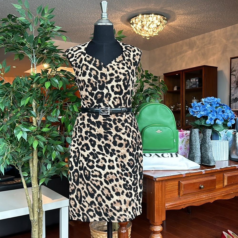 Ellen Tracy Size Small Leopard Print Sheath Dress Office Career Work